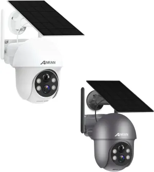 ANRAN Security Cameras Wireless Outdoor, 2K Solar WiFi Camera for Home Security System, Battery Powered Surveillance Cam with Solar Panel, 360° PTZ Color Night Vision, Motion Sensor, Works with Alexa