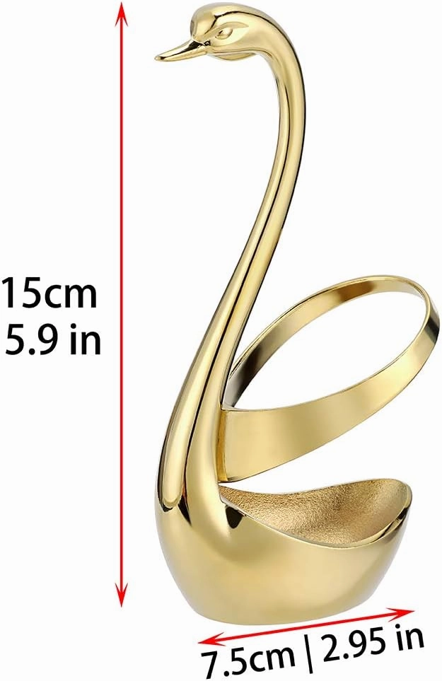 AnSaw Gold Swan Base Holder Set with 10 Pcs 4.7" Mini Leaf Teaspoons & Dessert Forks - Perfect for Appetizers,Salads,Cakes,Fruits,Cocktails,Tea,Espresso - Beautify Your Charcuterie Board Layout