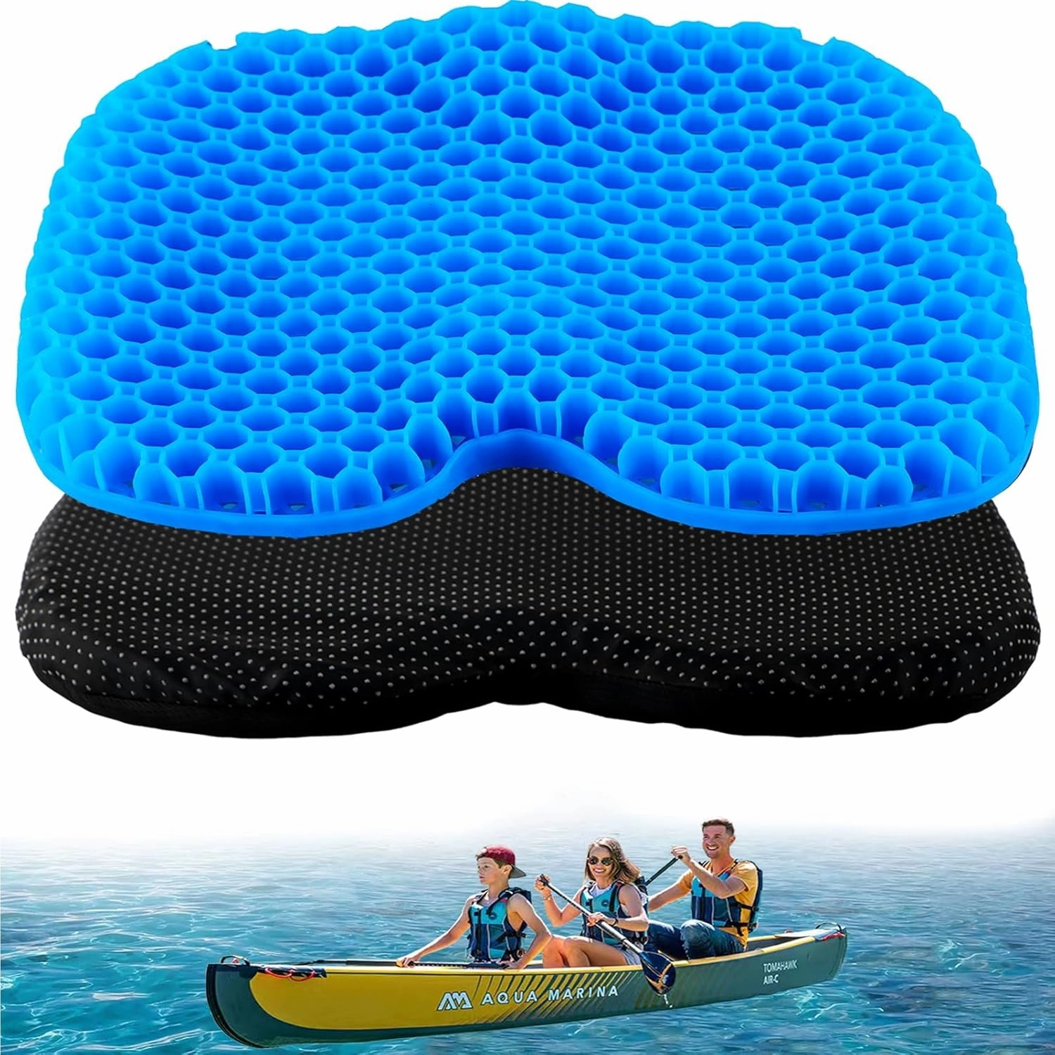 Anti Slip Kayak Seat Cushion,Waterproof Gel Kayak Seat Pad,Thicken Kayak Cushion with Black Non-Slip Cover for Sit in Kayak Seat,Kayak Accessories for Fishing Kayak