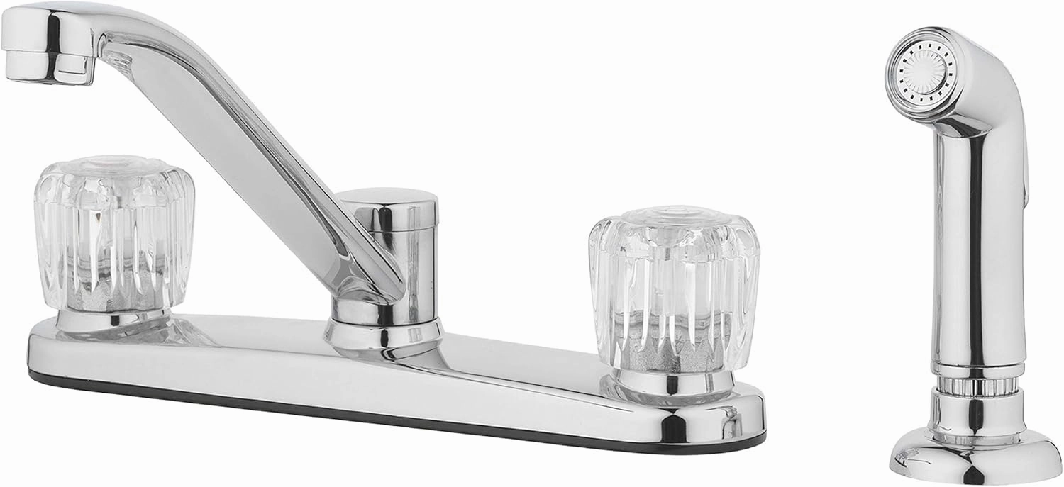 Aqua Vista 26-K82CS-CH-AV Two Handle Kitchen Sink Faucet with Side Spray, Polished Chrome Round Knobs