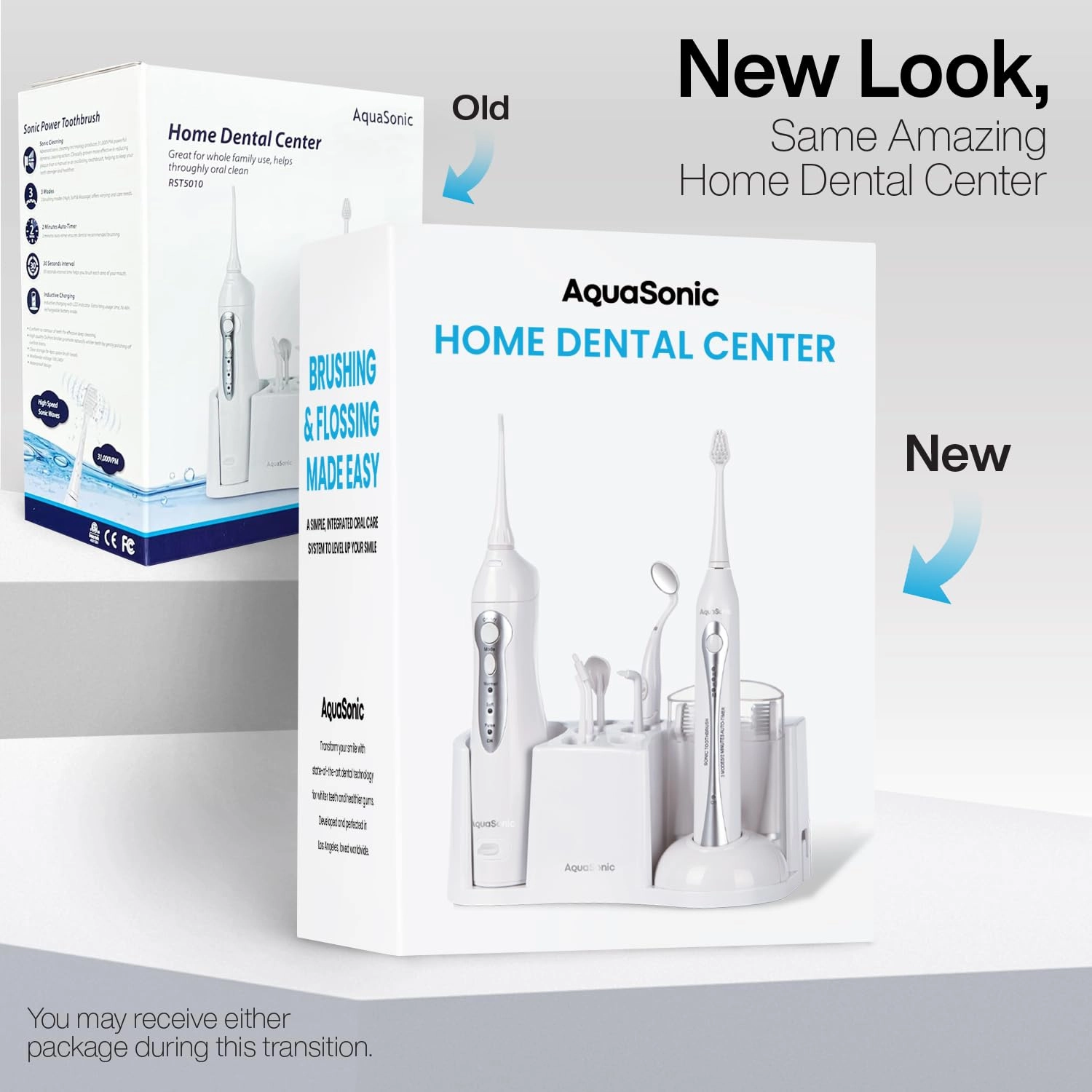 AquaSonic Home Dental Center Rechargeable Power Toothbrush & Smart Water Flosser - Complete Family Oral Care System - 10 Attachments and Tips Included - Various Modes & Timers (White)