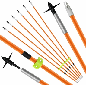 Archery 6pcs 32 Inches Fiberglass Shaft Fishing Arrows 8mm Bowfishing Arrow with Broadheads for Compound and Recurve Bow Fishing Hunting