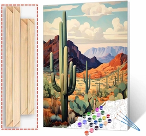 Arizona Mountains Cactus Mountain in The Desert Landscape Paint by Number Kits 16''W x 20''H Canvas Oil Painting for Students Adults Beginner Acrylic Watercolor Paint (Frame)