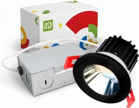 ASD 2 Inch LED Recessed Lighting with Junction Box, 8W 600 Lumens, Dimmable Anti-Glare Downlight, 2700K/3000K/3500K/4000K/5000K Selectable, CRI 90 , Round Black Trim, IC Rated, ETL, Energy Star