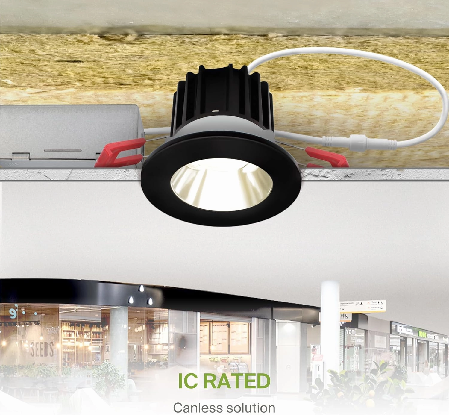 ASD 2 Inch LED Recessed Lighting with Junction Box, 8W 600 Lumens, Dimmable Anti-Glare Downlight, 2700K/3000K/3500K/4000K/5000K Selectable, CRI 90 , Round Black Trim, IC Rated, ETL, Energy Star