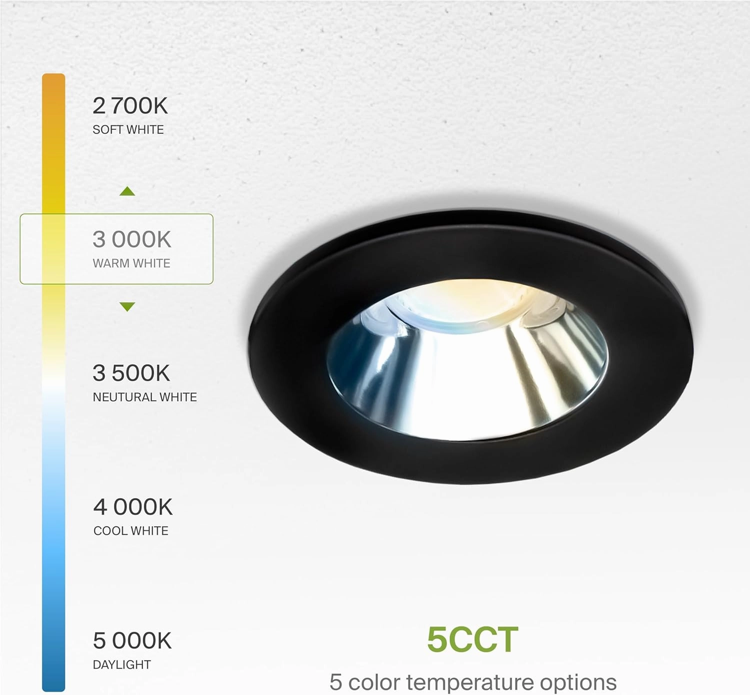 ASD 2 Inch LED Recessed Lighting with Junction Box, 8W 600 Lumens, Dimmable Anti-Glare Downlight, 2700K/3000K/3500K/4000K/5000K Selectable, CRI 90 , Round Black Trim, IC Rated, ETL, Energy Star