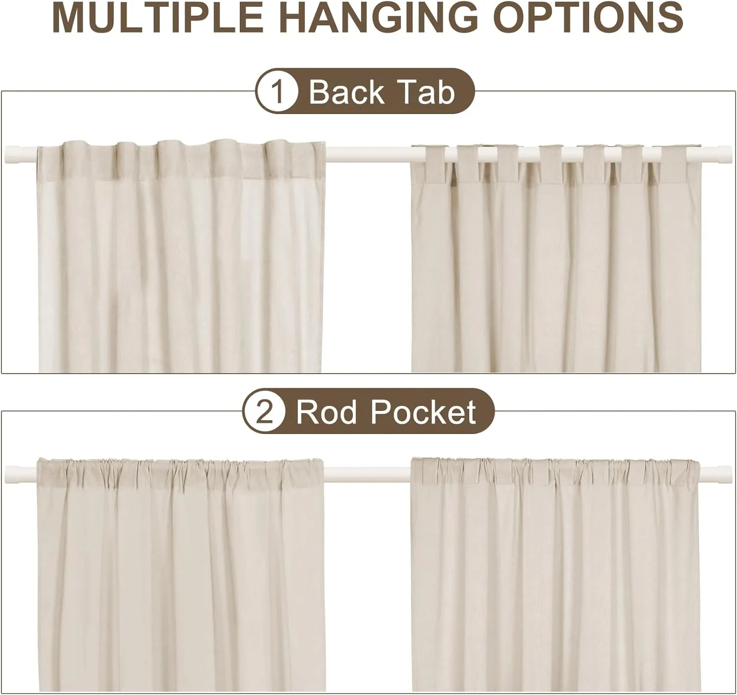 ASPMIZ Cotton Linen Kitchen Curtains 24 Inch Length Tier Curtain for Small Window Treatment, Boho Button Half Window Curtain Farmhouse, Brown Stripe Rod Pocket Short Curtains for Window Cafe Bathroom