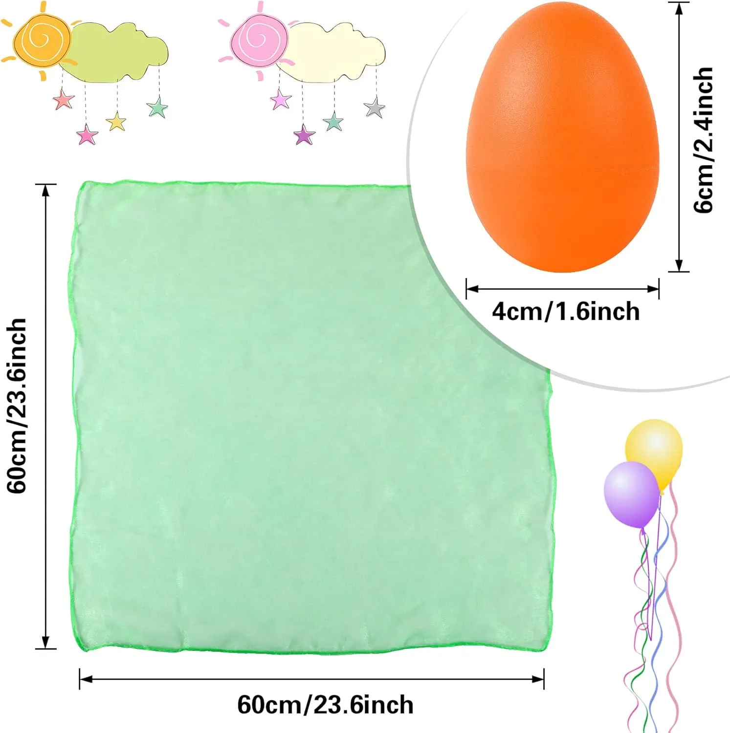 Augshy 20Pcs Egg Shakers Musical Instruments Maracas Eggs, 20 Pcs Dance Scarves for Kids Music Learning