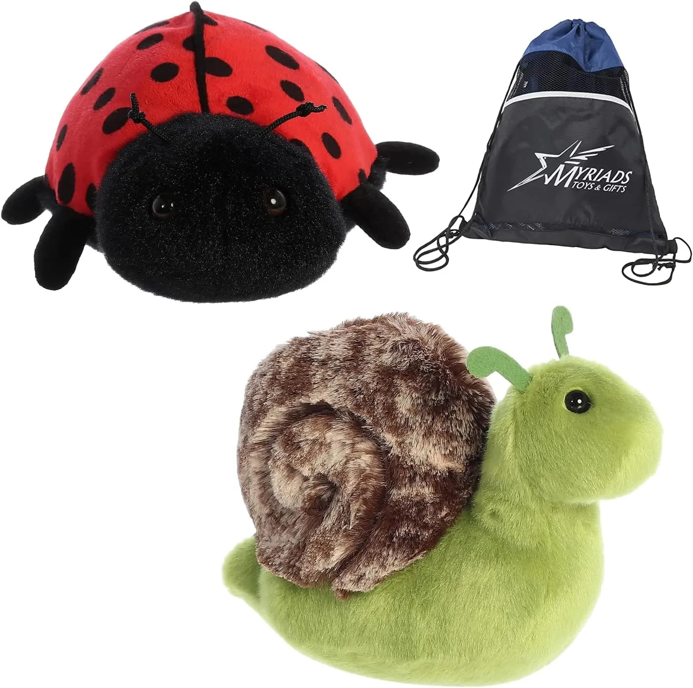 Aurora 8" Flopsie Spring Critters: Ladybug and Slow Snail with Exculsive Drawstring Bag