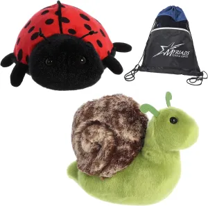 Aurora 8" Flopsie Spring Critters: Ladybug and Slow Snail with Exculsive Drawstring Bag