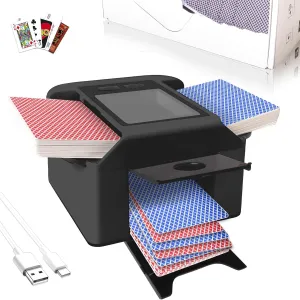 Automatic Card Shuffler 1-2 Decks with Auto & Manual Mode, Rechargeable Built-in 2000mAh Battery, Quiet Electric Playing Cards Shuffling Machine for Game Card Size Up to 2.5 x 3.6”(Black)