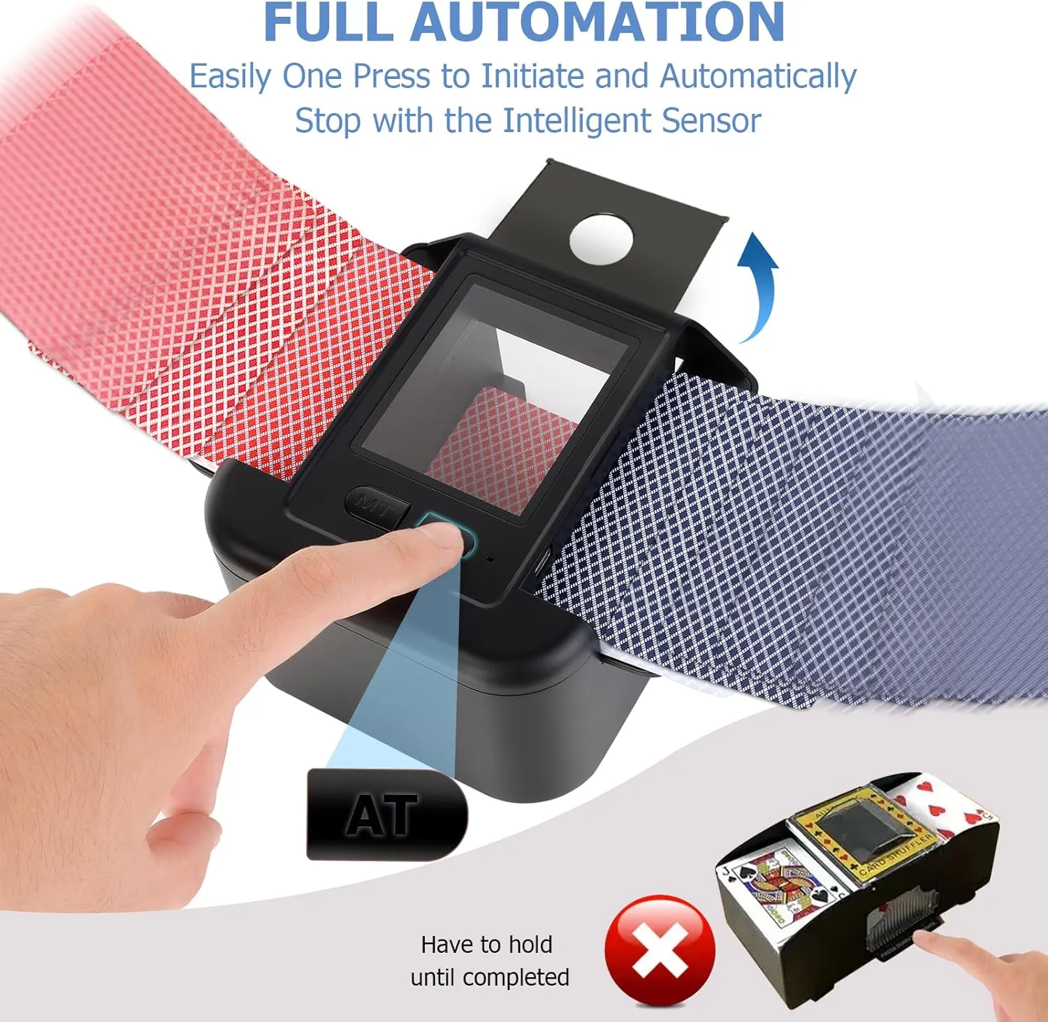 Automatic Card Shuffler 1-2 Decks with Auto & Manual Mode, Rechargeable Built-in 2000mAh Battery, Quiet Electric Playing Cards Shuffling Machine for Game Card Size Up to 2.5 x 3.6”(Black)