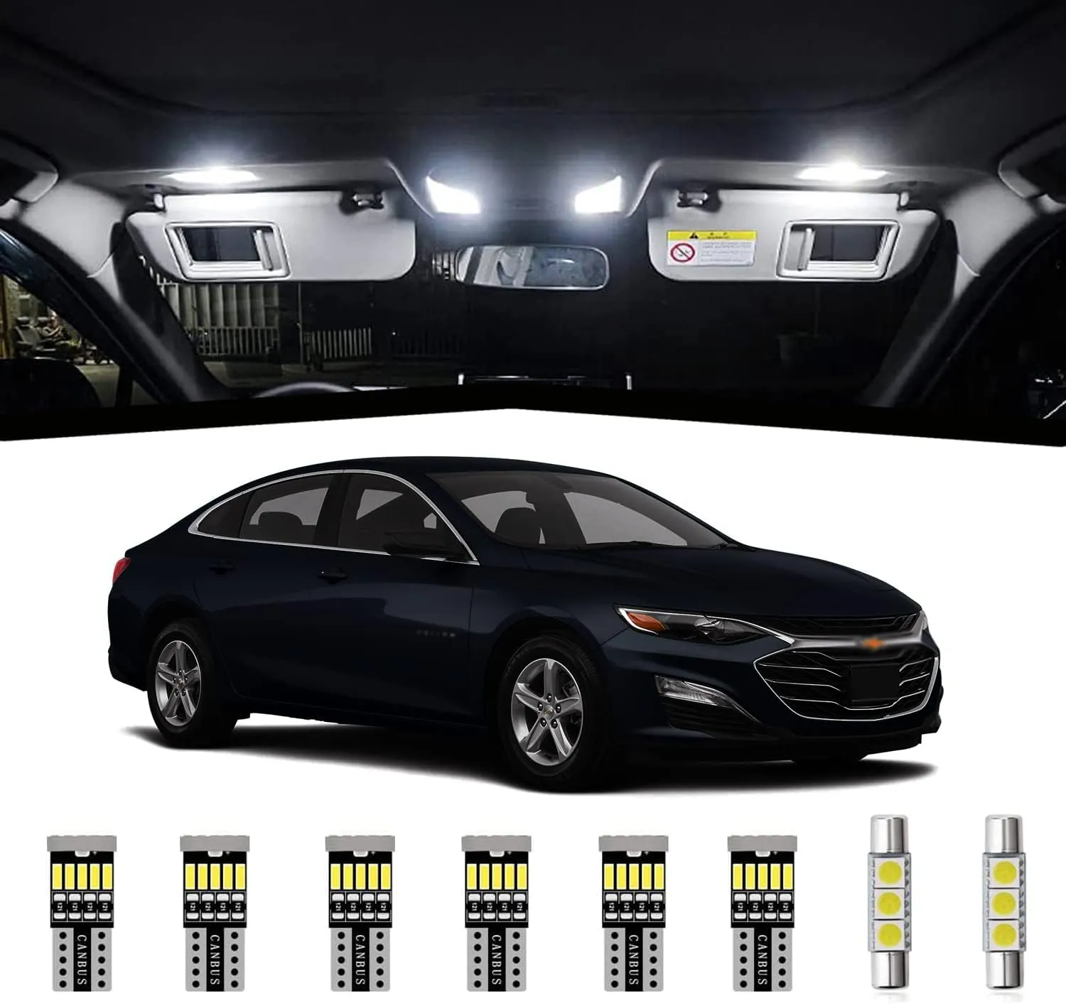 AWALITED 12pcs Chevy Malibu Interior LED Lights Kit Super Bright LED Map Dome Light Bulbs Replacement for 2013 2014 2015 2016 2017 2018 2019 2020 Chevrolet Chevy Malibu all models