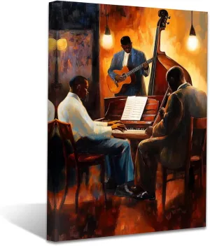 AWPANERAR Black Music Wall Art Black Jazz Canvas Prints African American Pictures Musical Instruments Poster Black Men Painting Men Room Decor Framed (Yellow, (18L x 12W))