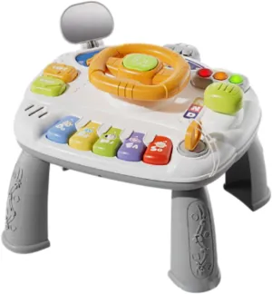 Baby Activity Table Musical Toys Detachable Leg Interactive Toys Turn Signals Steering Wheel Toy for Boys Birthday Gifts Kids, Gray