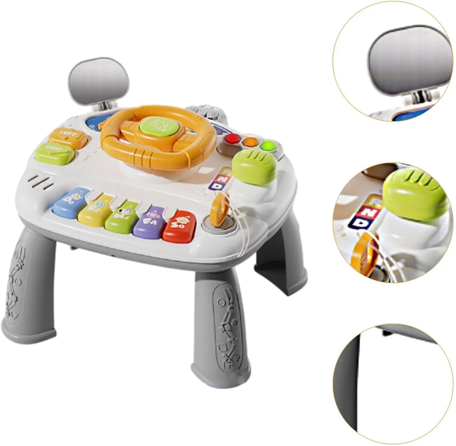 Baby Activity Table Musical Toys Detachable Leg Interactive Toys Turn Signals Steering Wheel Toy for Boys Birthday Gifts Kids, Gray