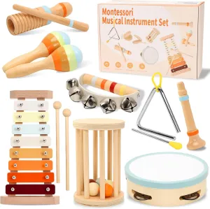Baby Musical Instruments - 8 Sets Neutral Colors Montessori Percussion Instruments Wooden Music Toys for Toddlers 1-3 Modern Boho Xylophone for Kids Preschool Education Birthday Gift