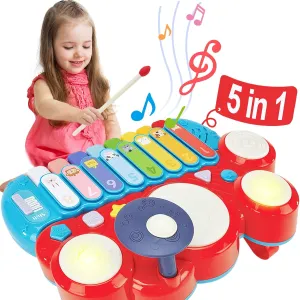 Baby Musical Toys, 3 in 1 Piano Keyboard Xylophone Drum Set for 1 Year Old Girls Toys, Learning Toys for Toddlers 1-3, Baby Piano 12-18 Months - 1 2 3 4 Year Old Girl Toys Birthday Gift