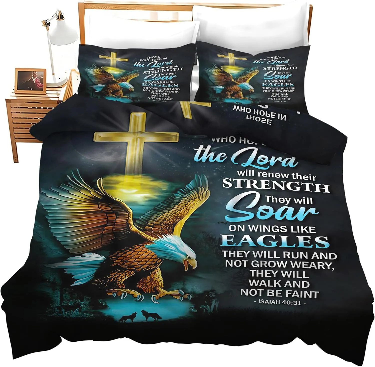 Bald Eagle Bedding Set 3 Pieces Twin Size Christian Duvet Cover Eagle Comforter Cover Sets with 2 Pillowcases for Boys Girls Teens Men Women