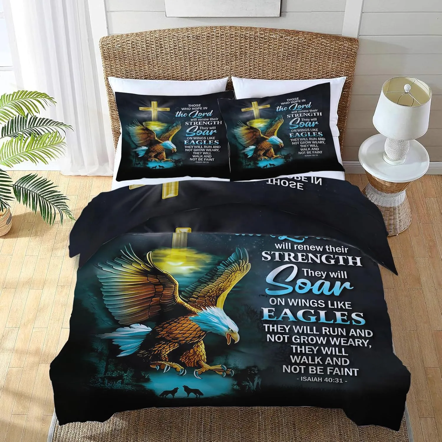 Bald Eagle Bedding Set 3 Pieces Twin Size Christian Duvet Cover Eagle Comforter Cover Sets with 2 Pillowcases for Boys Girls Teens Men Women