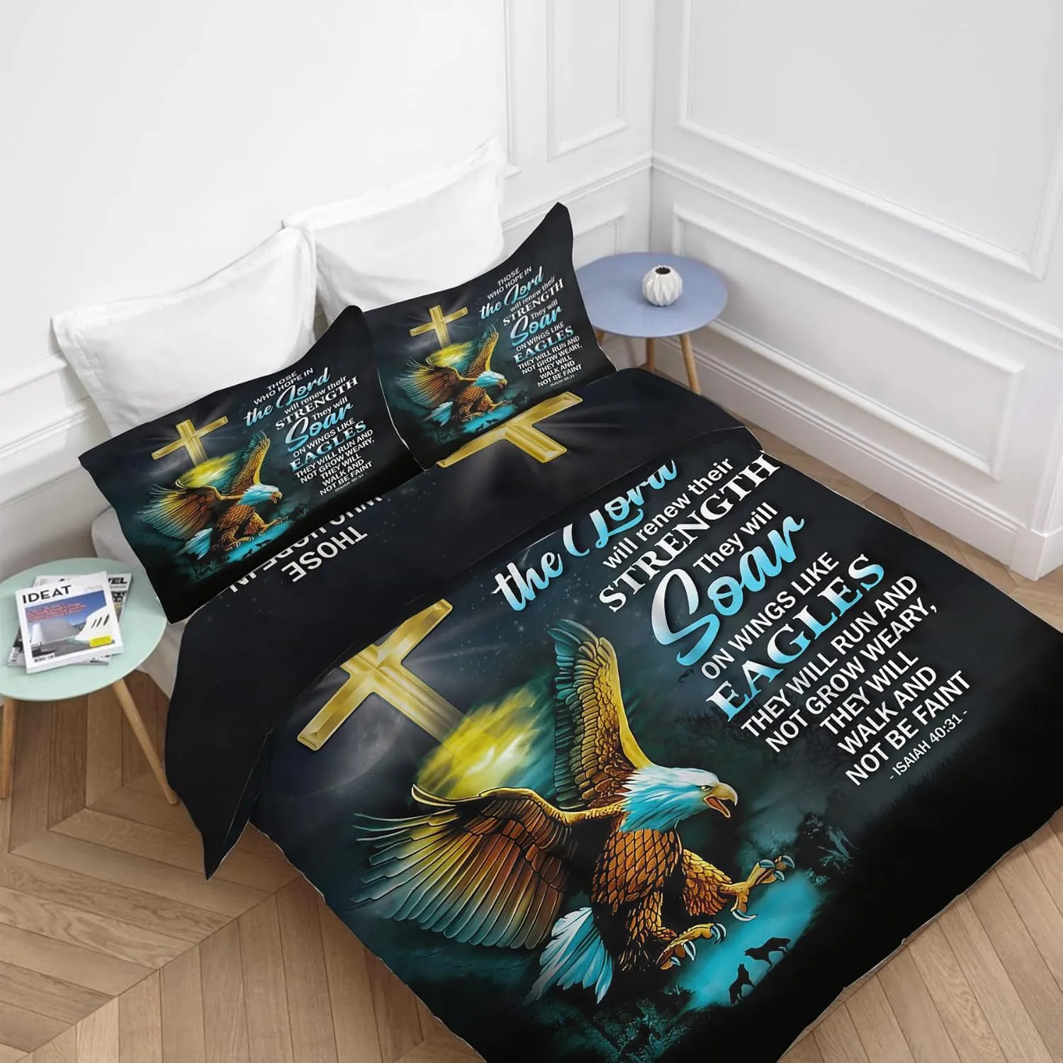 Bald Eagle Bedding Set 3 Pieces Twin Size Christian Duvet Cover Eagle Comforter Cover Sets with 2 Pillowcases for Boys Girls Teens Men Women