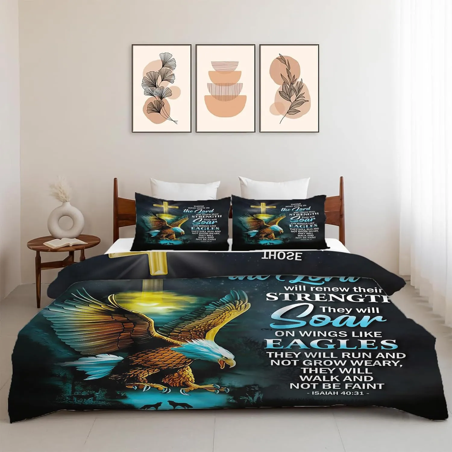 Bald Eagle Bedding Set 3 Pieces Twin Size Christian Duvet Cover Eagle Comforter Cover Sets with 2 Pillowcases for Boys Girls Teens Men Women