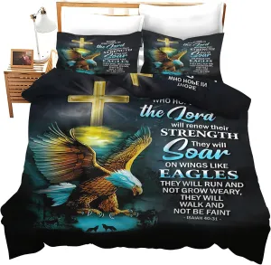 Bald Eagle Bedding Set 3 Pieces Twin Size Christian Duvet Cover Eagle Comforter Cover Sets with 2 Pillowcases for Boys Girls Teens Men Women