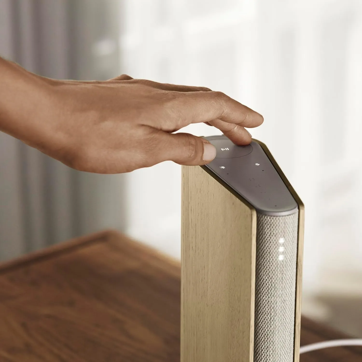 Bang & Olufsen Beosound Emerge Bookshelf Wi-Fi Speaker, Gold Tone/Light Oak