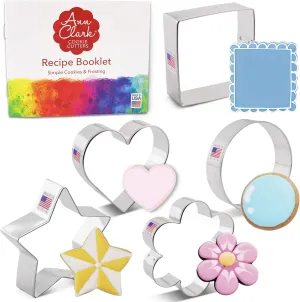 Basic Cookie Cutters 5-Pc. Set Made in USA by Ann Clark, Star, Heart, Circle, Square, Flower