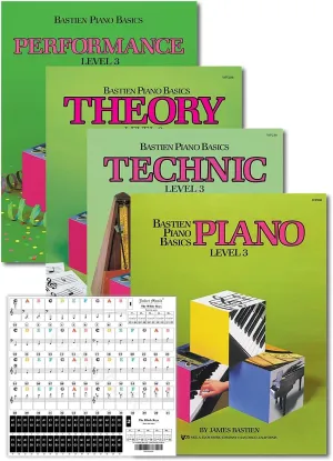 Bastien Piano Basics Level 3 Learning Set By Bastien - Lesson, Theory, Performance, Technique & Artistry Books & Juliet Music Piano Keys 88/61/54/49 Full Set Removable Sticker 3