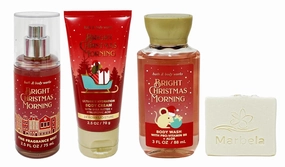 Bath & Body Works Bright Christmas Morning - Trio Gift Set Travel Size - Fine Fragrance Mist, Body Cream and Body Wash with a Natural Oats Sample Soap.