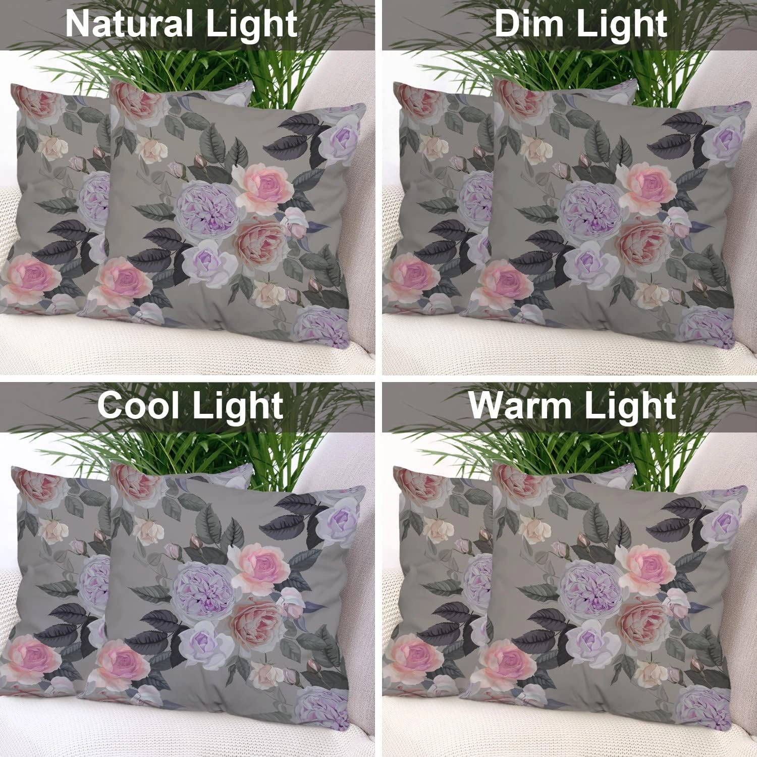 Batmerry Pink Purple Rose Pillow Covers 18x18 Inch Set of 2, Spring Flowers Double Sided Square Throw Pillow Covers Sofa Decorative Pillowcase Cushion