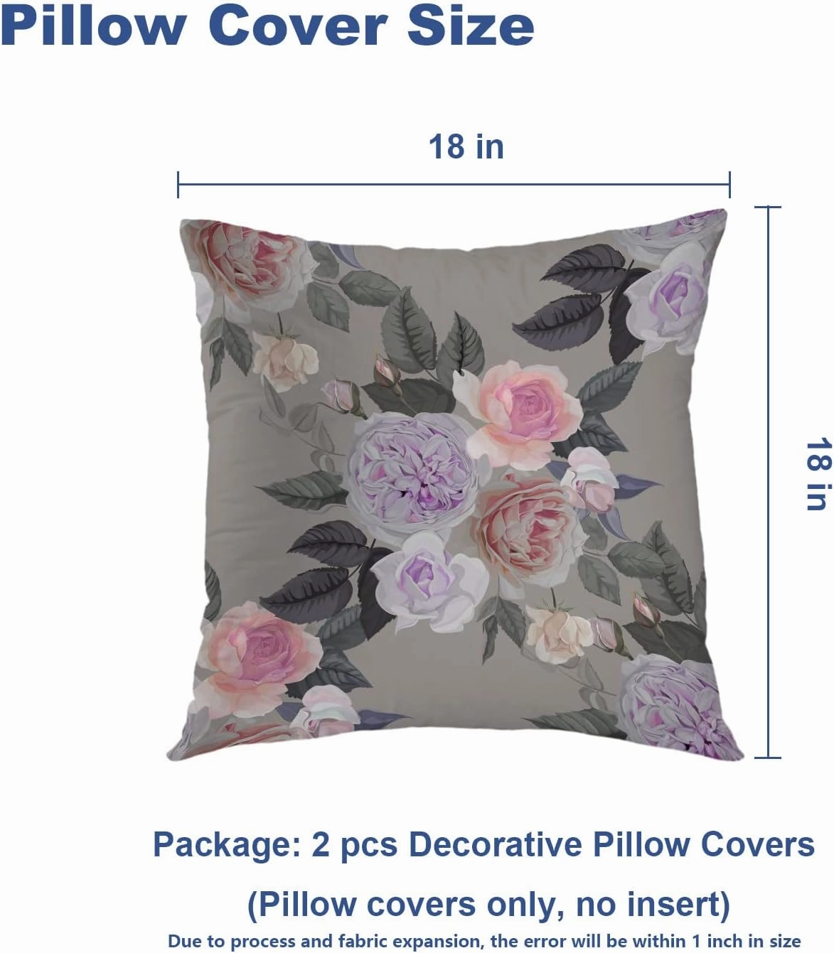 Batmerry Pink Purple Rose Pillow Covers 18x18 Inch Set of 2, Spring Flowers Double Sided Square Throw Pillow Covers Sofa Decorative Pillowcase Cushion