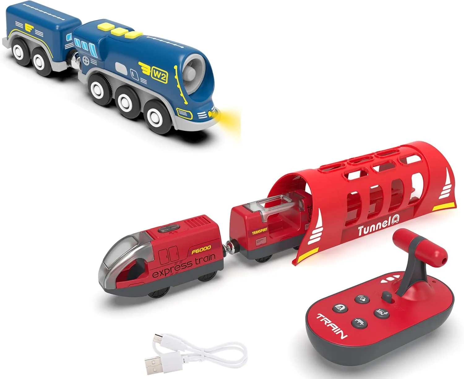 Battery Operated Locomotive Train with Tunnel for Wooden Tracks, Electric Train Toys Compatible for Thomas, Brio, Chuggington