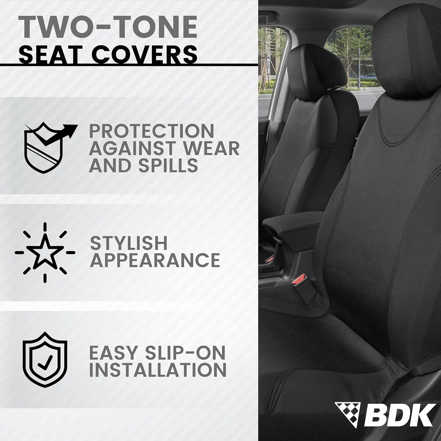 BDK Black Car Seat Covers Full Set - Universal Fit Matching Set Seat Covers for Trucks & Car Seat Protector for SUV - Front Seats, Rear Back Bench, & Headrest Seat Covers for Cars Interior Covers