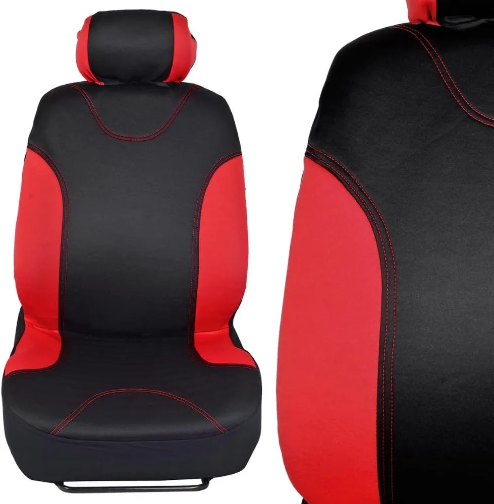 BDK Red Car Seat Covers Full Set - Universal Fit Matching Set Seat Covers for Trucks & Car Seat Protector for SUV - Front Seats, Rear Back Bench, & Headrest Seat Covers for Cars Interior Covers