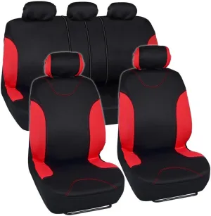 BDK Red Car Seat Covers Full Set - Universal Fit Matching Set Seat Covers for Trucks & Car Seat Protector for SUV - Front Seats, Rear Back Bench, & Headrest Seat Covers for Cars Interior Covers