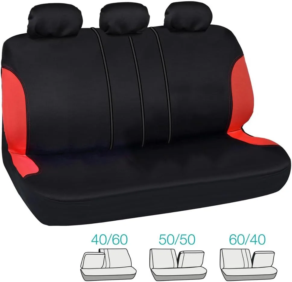 BDK Red Car Seat Covers Full Set - Universal Fit Matching Set Seat Covers for Trucks & Car Seat Protector for SUV - Front Seats, Rear Back Bench, & Headrest Seat Covers for Cars Interior Covers