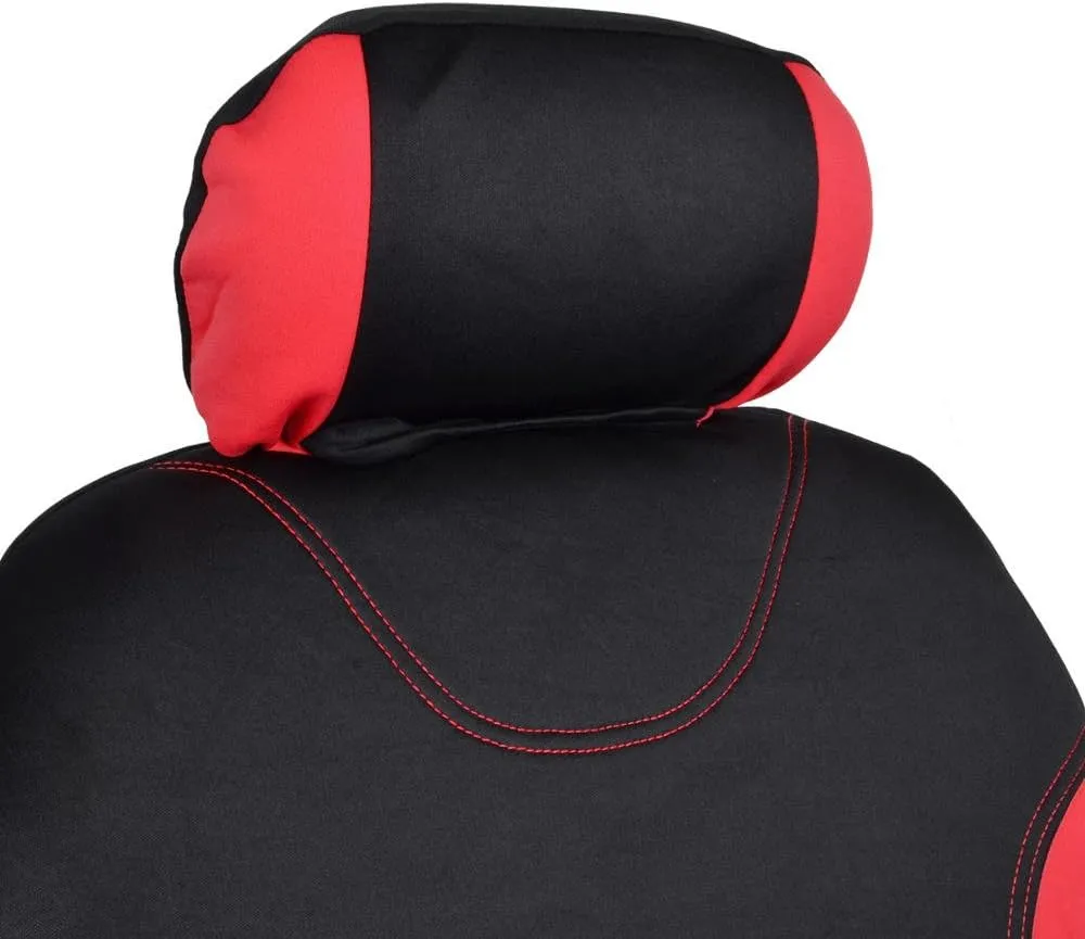 BDK Red Car Seat Covers Full Set - Universal Fit Matching Set Seat Covers for Trucks & Car Seat Protector for SUV - Front Seats, Rear Back Bench, & Headrest Seat Covers for Cars Interior Covers
