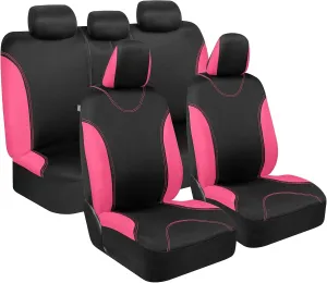 BDK UltraSleek Pink Seat Covers for Cars, Two-Tone Front with Matching Back Car Seat Cover, Made to Fit Most Auto Truck Van SUV, Interior Car Accessories, Full Set
