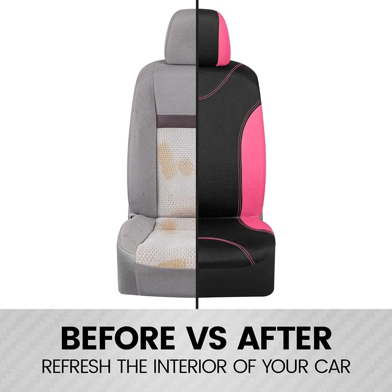 BDK UltraSleek Pink Seat Covers for Cars, Two-Tone Front with Matching Back Car Seat Cover, Made to Fit Most Auto Truck Van SUV, Interior Car Accessories, Full Set