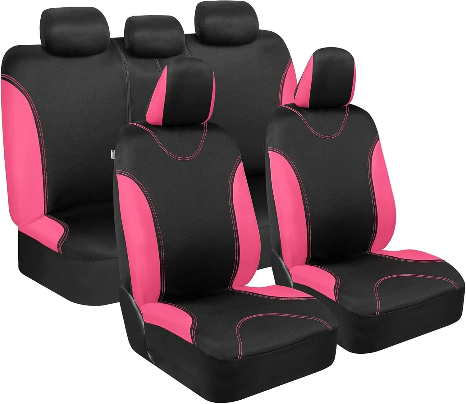 BDK UltraSleek Pink Seat Covers for Cars, Two-Tone Front with Matching Back Car Seat Cover, Made to Fit Most Auto Truck Van SUV, Interior Car Accessories, Full Set