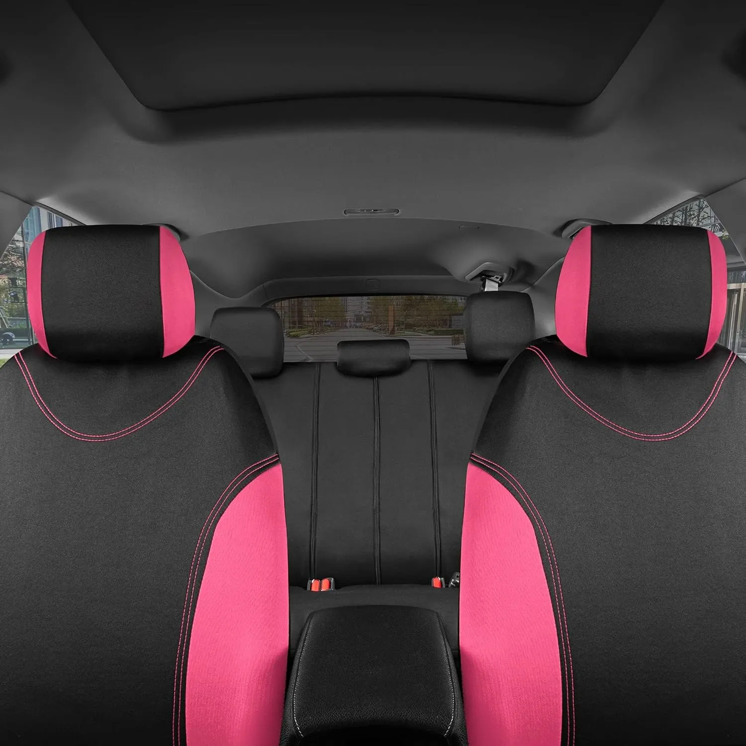 BDK UltraSleek Pink Seat Covers for Cars, Two-Tone Front with Matching Back Car Seat Cover, Made to Fit Most Auto Truck Van SUV, Interior Car Accessories, Full Set