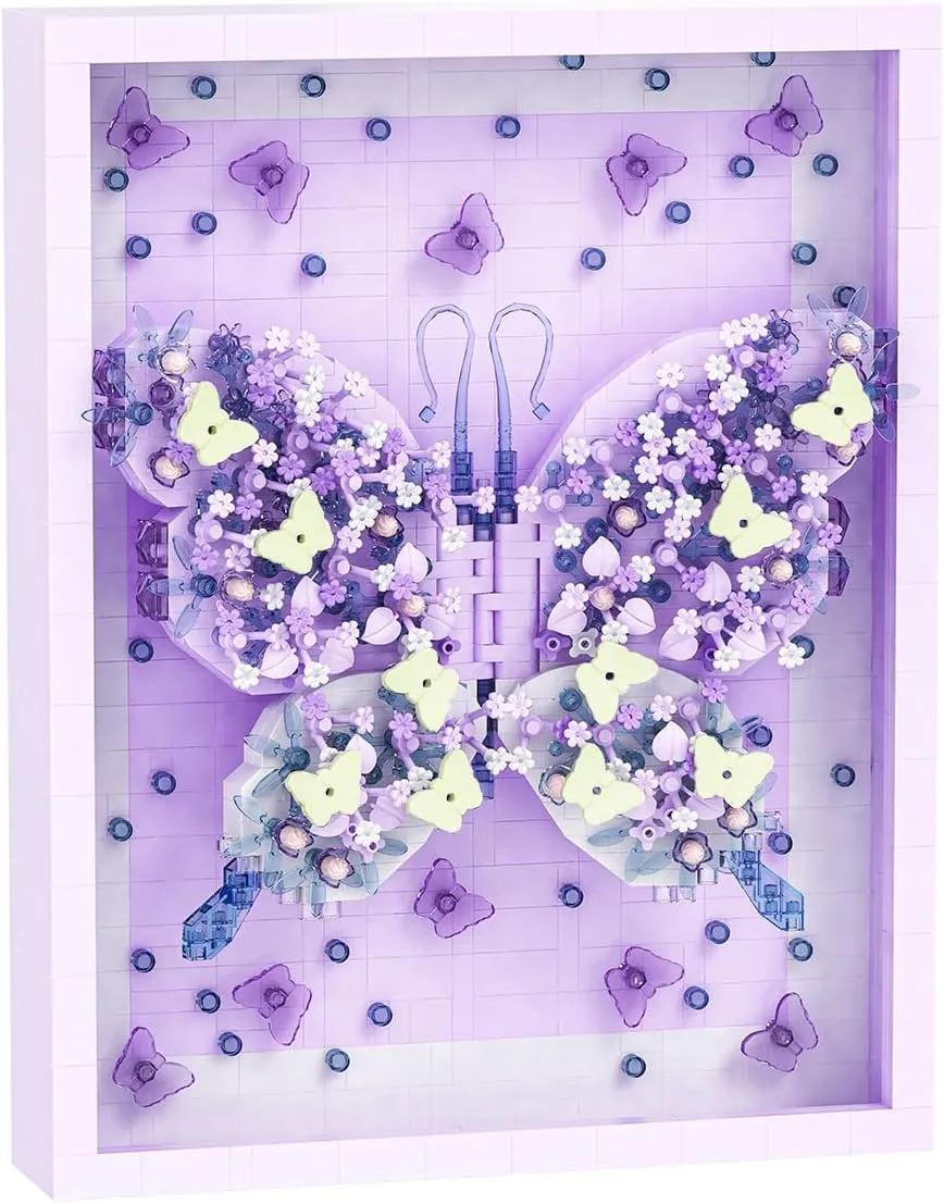 BDYDT Wall Art Purple Butterfly Flower Building Blocks Set; A Wall Decor Set for Adults Who Love Creative Hobbies(2000  Pieces) Toys Gifts for Kid and Adult