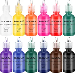 Bearals Stained Glass Paint, 12 Colors Glass Paint Set, Non-Toxic Window Glass Paint for Beginners and Artists (12x30ml/1.01 fl.oz)