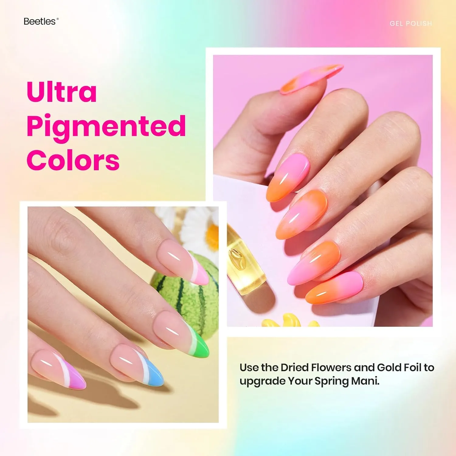 Beetles Summer Gel Nail Polish Set - Neon Bright Colors Red Hot Pink Glitter Gel Polish Kit 20pcs with Base Top Coat Soak Off Uv Led Nail Gifts for Women
