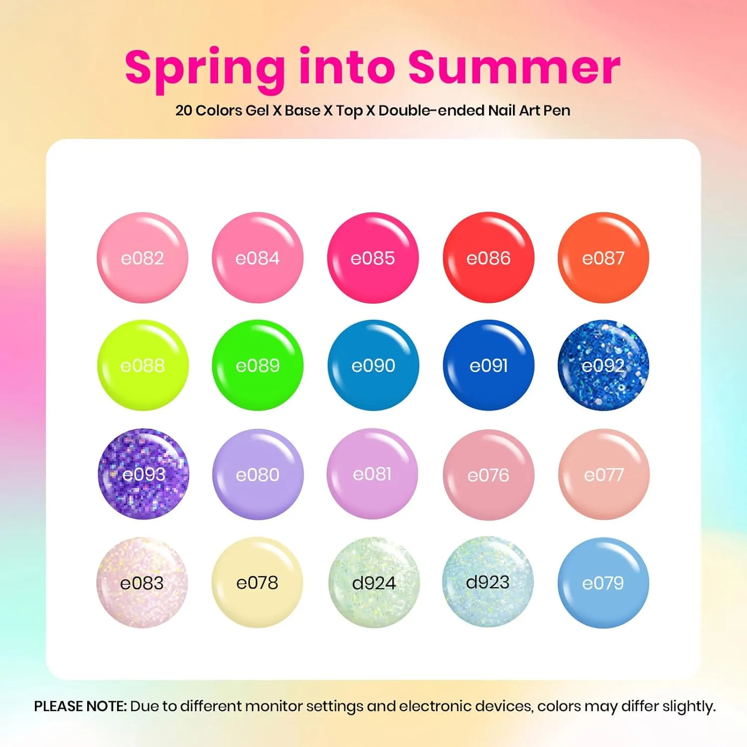 Beetles Summer Gel Nail Polish Set - Neon Bright Colors Red Hot Pink Glitter Gel Polish Kit 20pcs with Base Top Coat Soak Off Uv Led Nail Gifts for Women