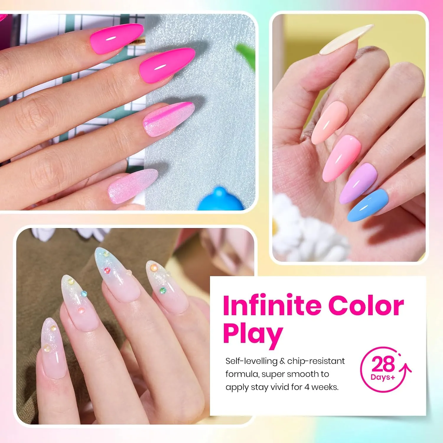 Beetles Summer Gel Nail Polish Set - Neon Bright Colors Red Hot Pink Glitter Gel Polish Kit 20pcs with Base Top Coat Soak Off Uv Led Nail Gifts for Women