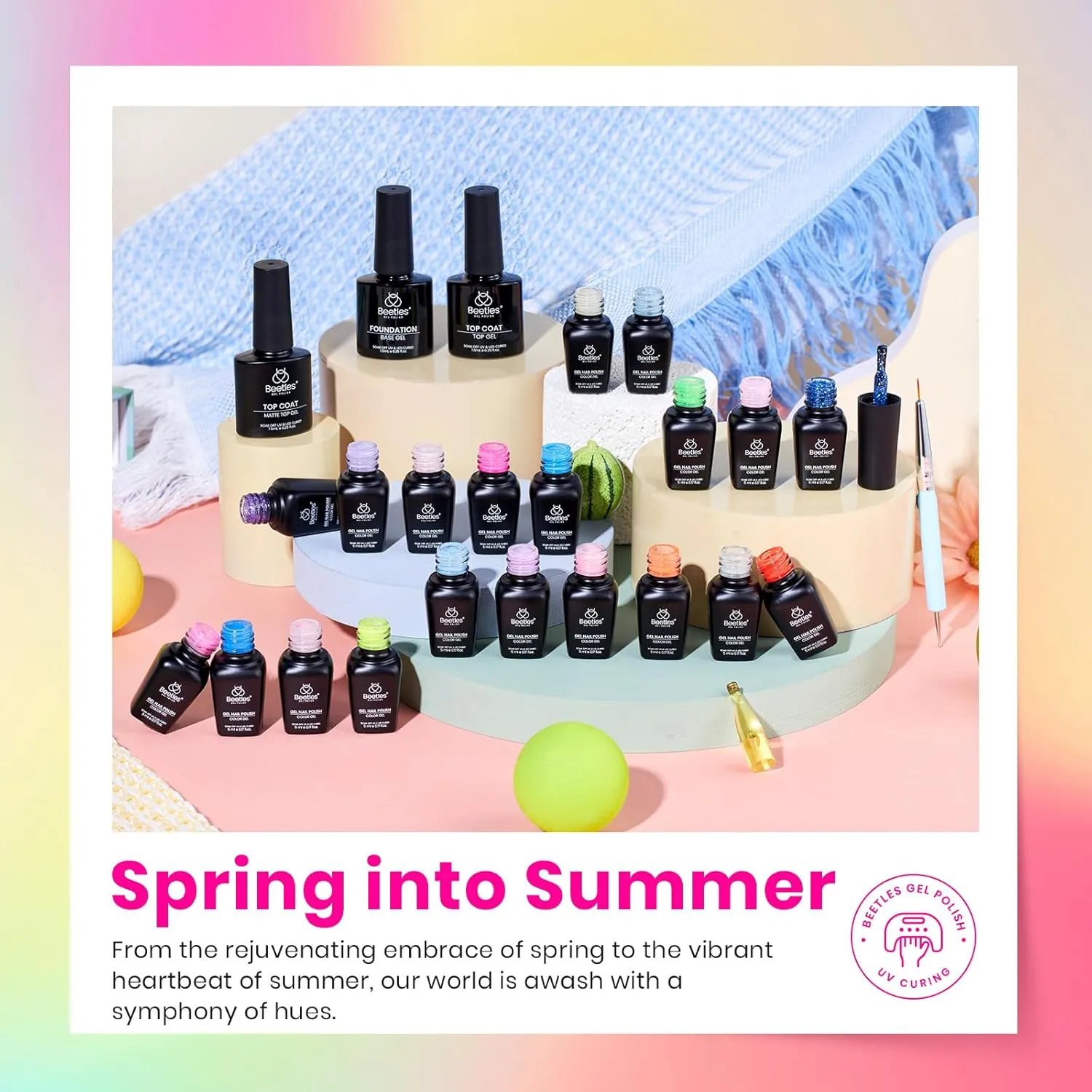 Beetles Summer Gel Nail Polish Set - Neon Bright Colors Red Hot Pink Glitter Gel Polish Kit 20pcs with Base Top Coat Soak Off Uv Led Nail Gifts for Women