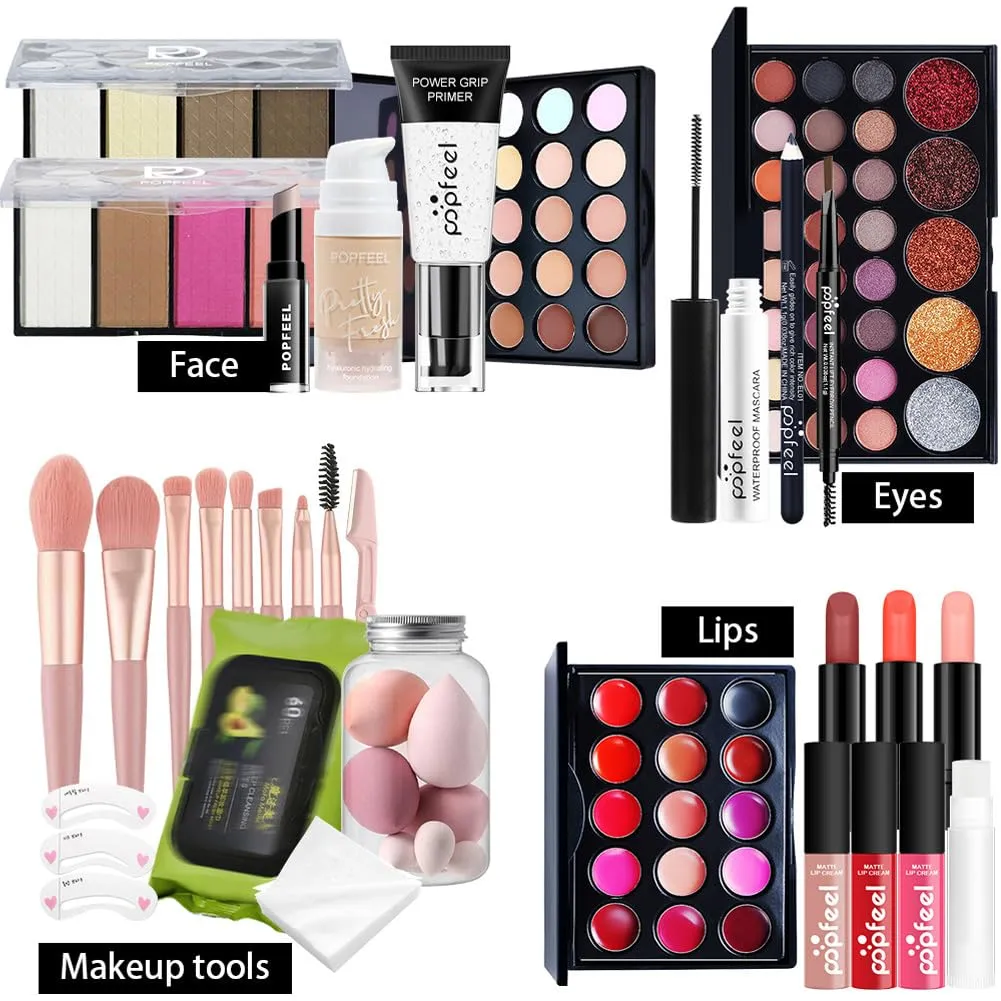 Beginner Makeup Kits, Makeup Present Set,Multipurpose Womens Makeup Sets Eyeshadow Palette Blushes Lipstick Brushes, Easy to Carry